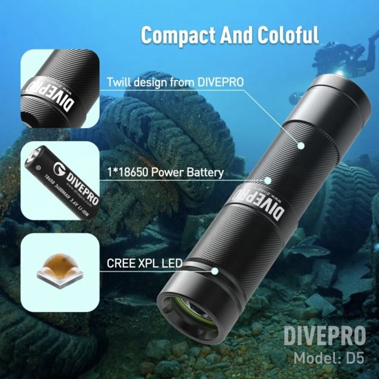 DivePro D5-3 επαναφορτιζόμενος φακός 1150 lumen