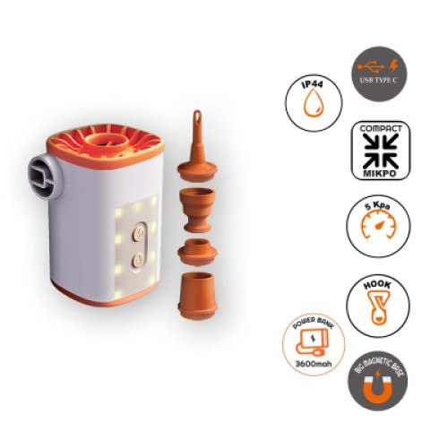Alpin Air 5 Pro Συμπαγης Τρομπα Αερα+Powebank 5kpa 3600mAh