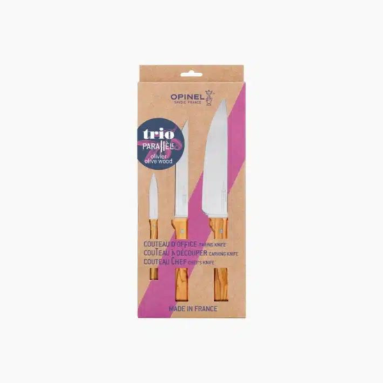 OPINEL Σετ Parallele “Trio” Ελιά – Τα 3 Μαχαίρια του Chef